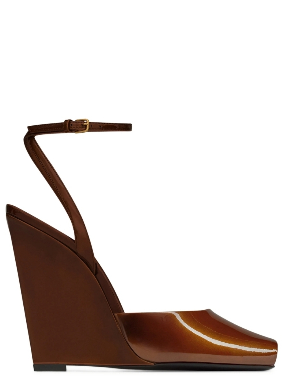 Saint Laurent LA SCANDALE  Brown Patent Leather Wedge with Browb Leather Heel 38